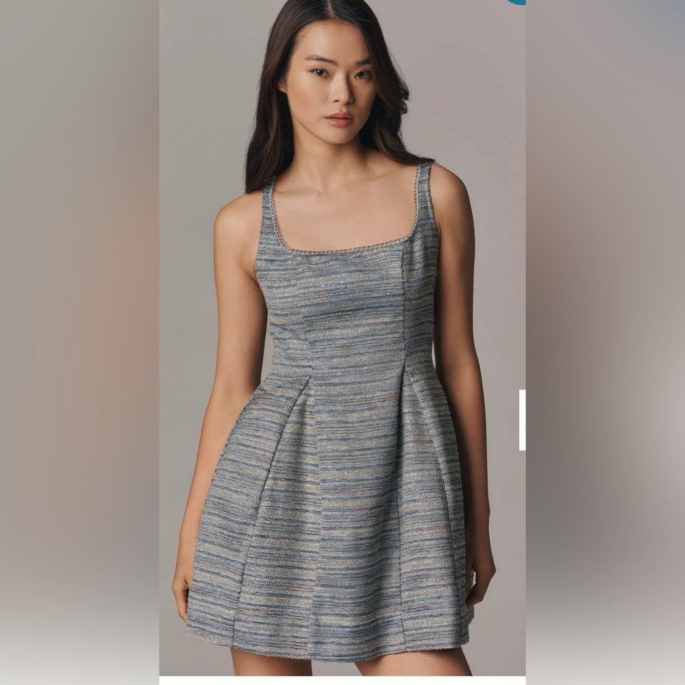 NWT By Anthropologie Sleeveless Square-Neck Tweed Fit & Flare Mini Dress